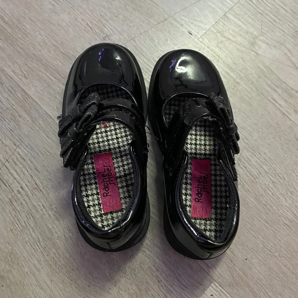 Rachel Shoes Mary Janes Toddler Kids 8 Black Patent Glitter Bow Lil Janah